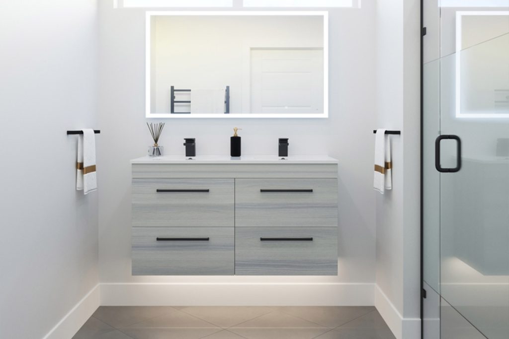ایده نورپردازی زیر کابینت حمام و سرویس بهداشتی با استفاده از چراغ خطی